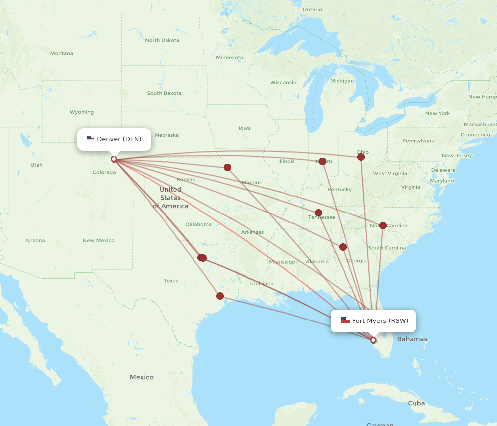 DEN to RSW flights and routes map