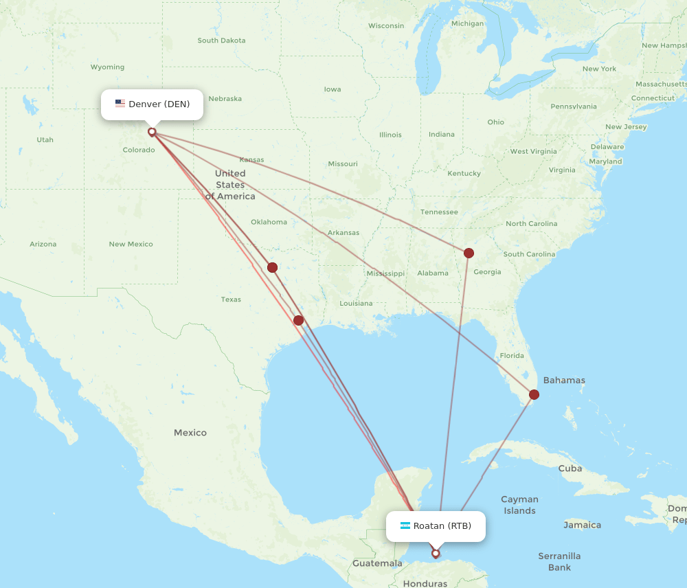 DEN to RTB flights and routes map
