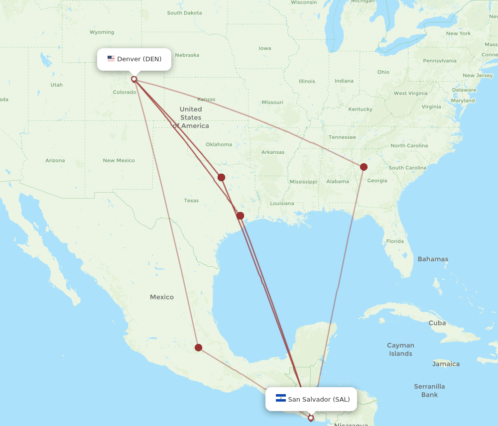 DEN to SAL flights and routes map