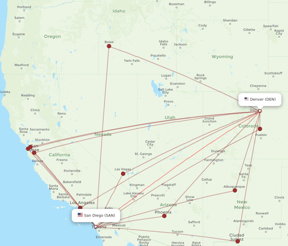 DEN-SAN flight routes