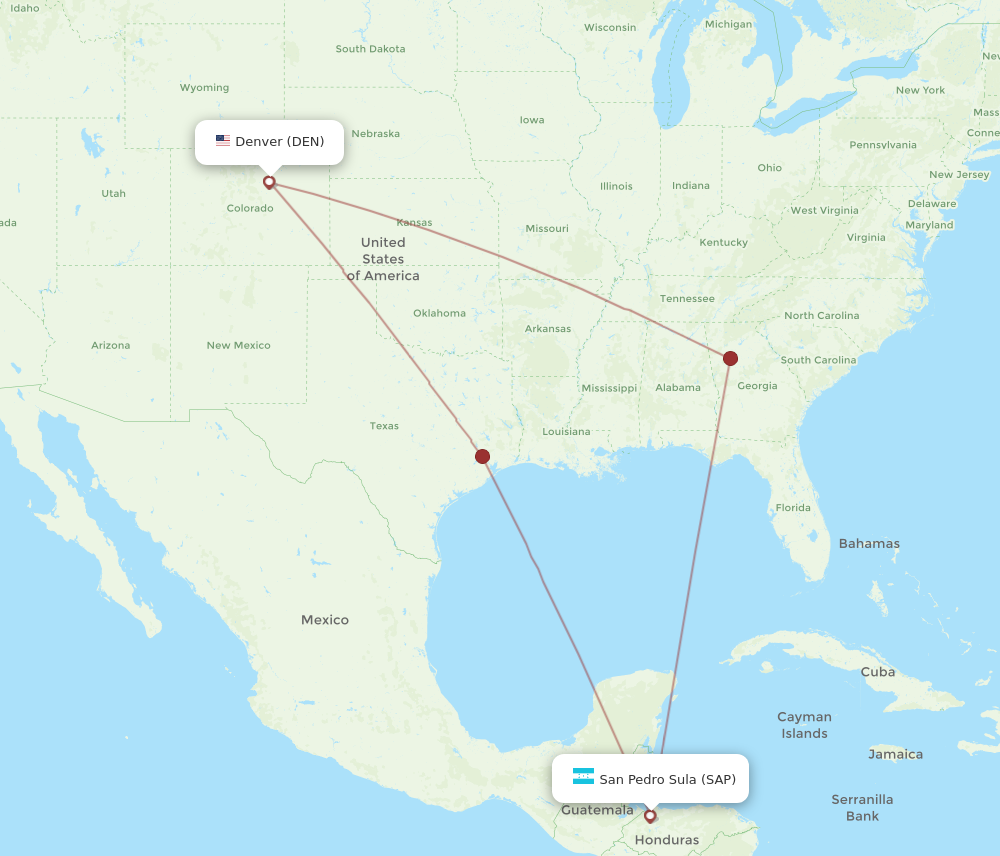 DEN to SAP flights and routes map