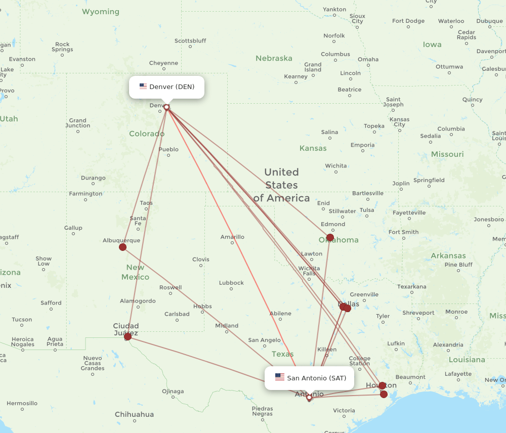 DEN-SAT flight routes