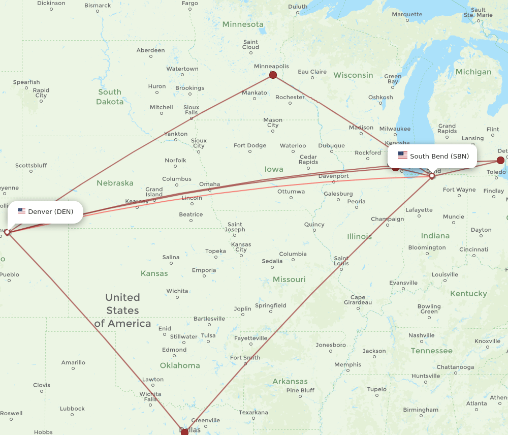 DEN-SBN flight routes