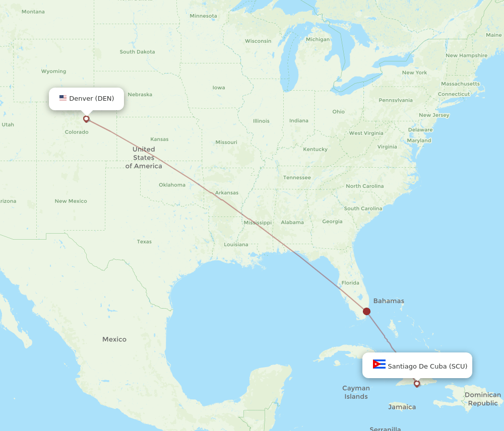 Santiago - Denver route map and flight paths