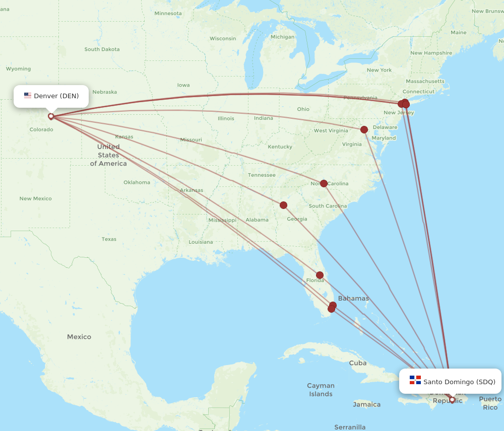 DEN to SDQ flights and routes map