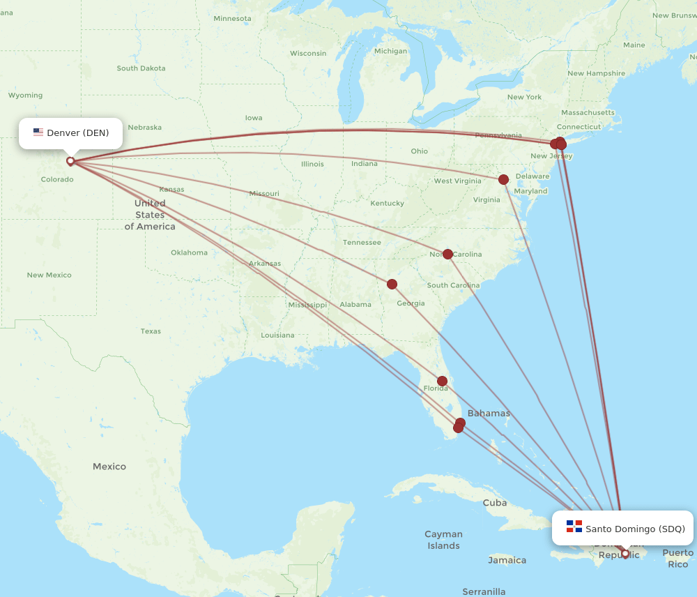 DEN-SDQ flight routes