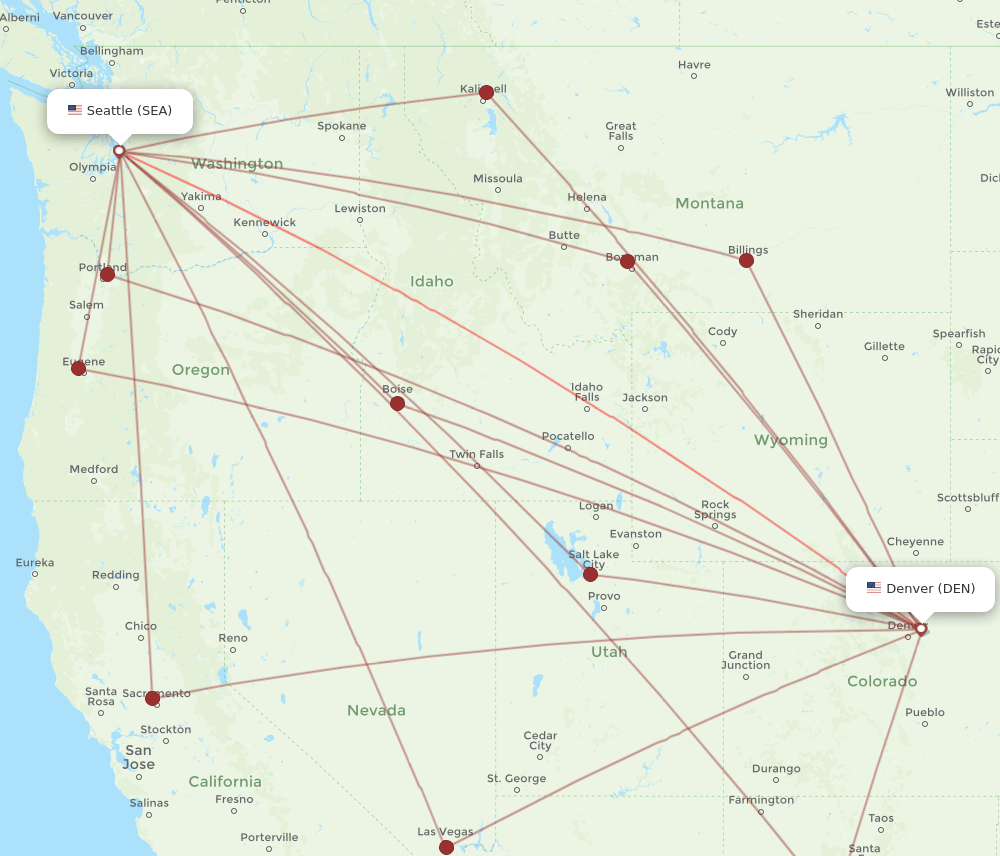DEN to SEA flights and routes map