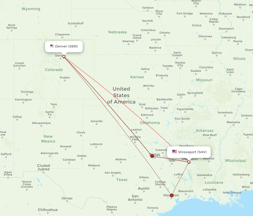 DEN-SHV flight routes