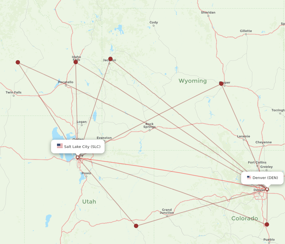 DEN to SLC flights and routes map