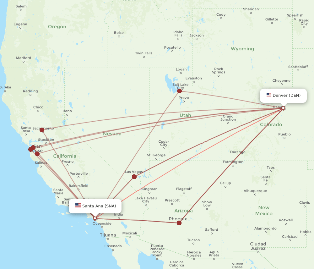 DEN-SNA flight routes