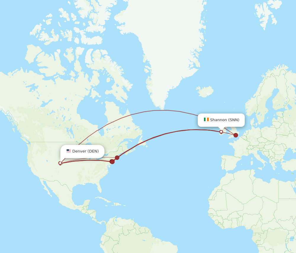 DEN to SNN flights and routes map