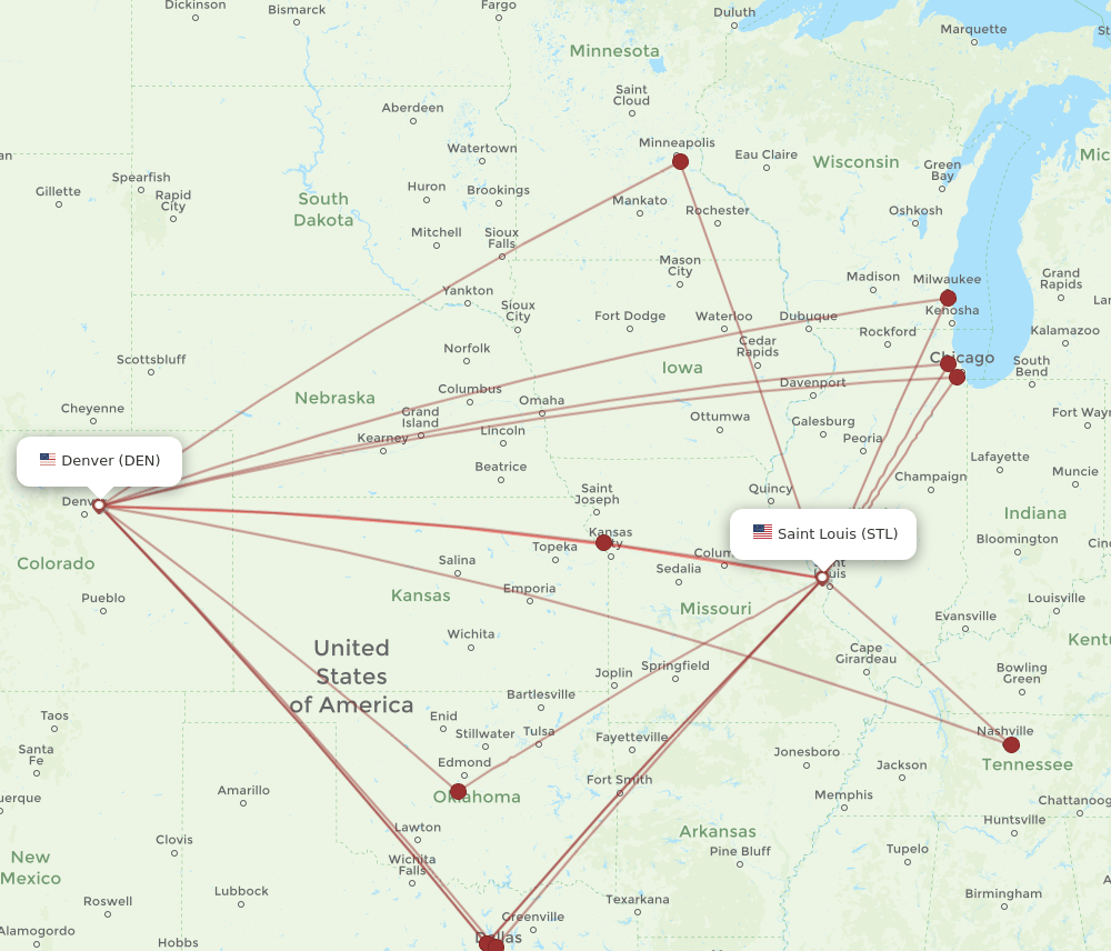 DEN-STL flight routes