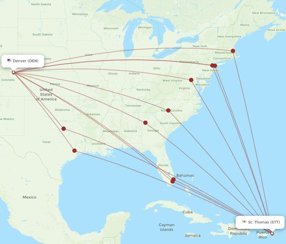 DEN to STT flights and routes map