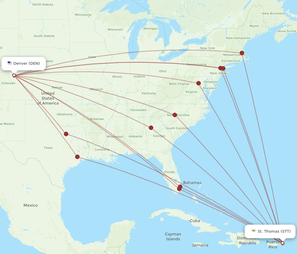 DEN to STT flights and routes map