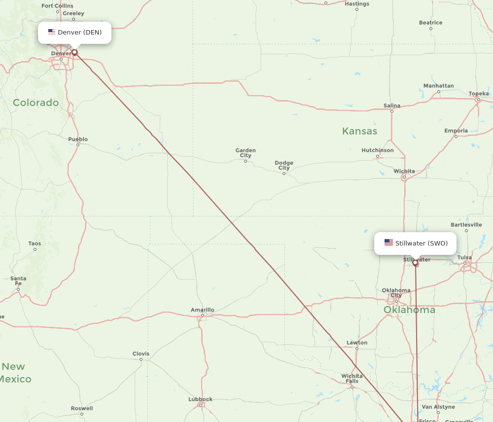 DEN-SWO flight routes