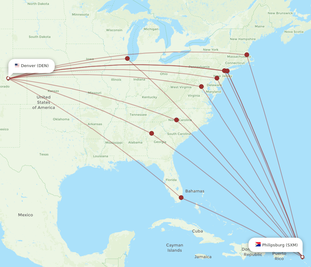 DEN-SXM flight routes