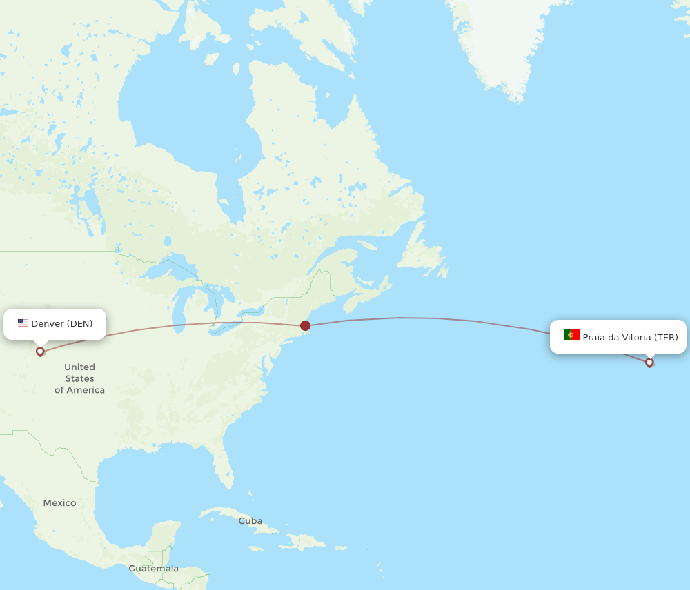 Terceira - Denver route map and flight paths