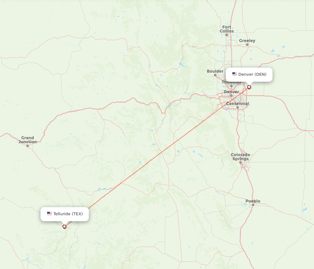 DEN to TEX flights and routes map