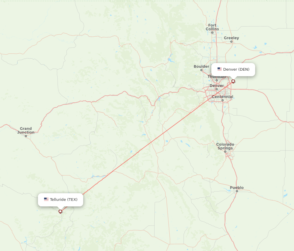 Denver - Telluride route map and flight paths
