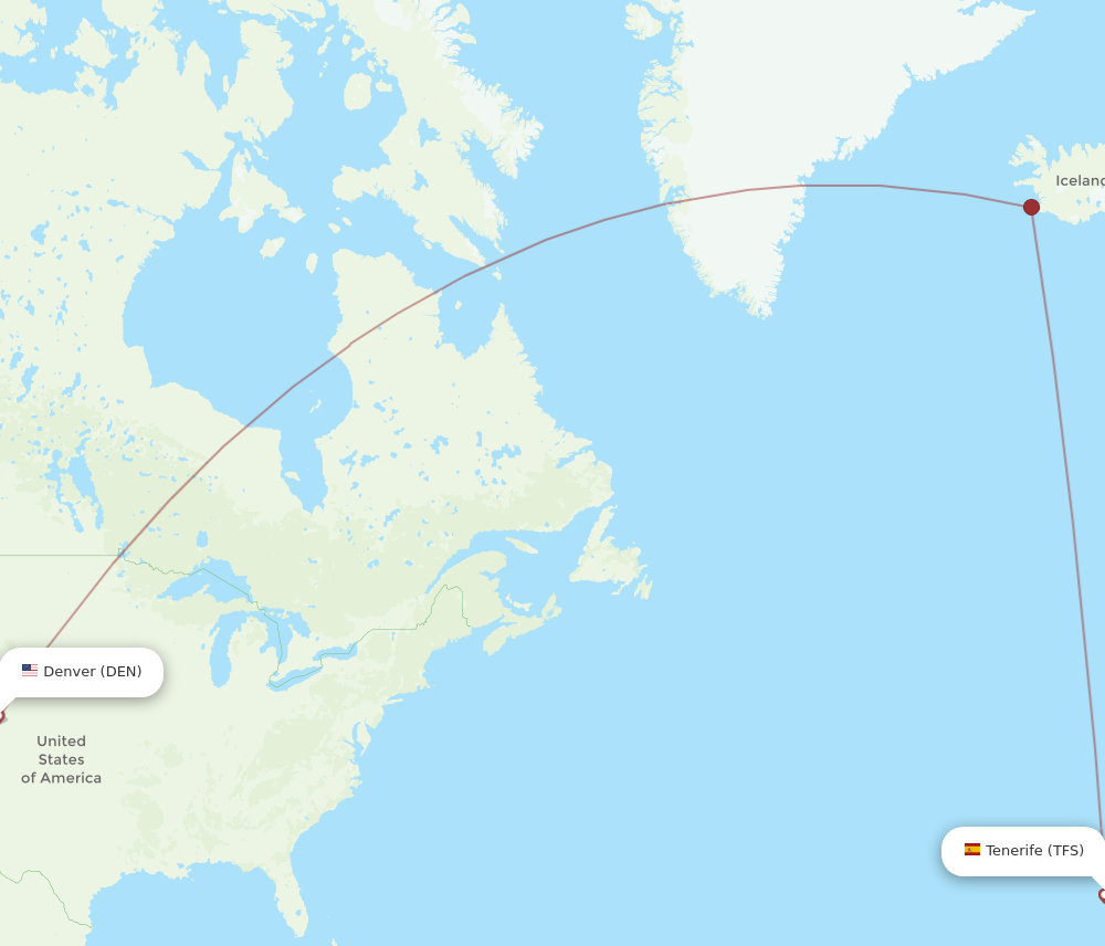 DEN to TFS flights and routes map