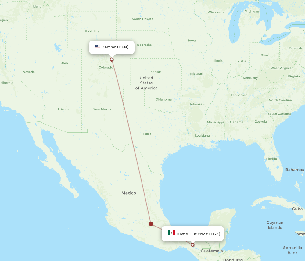 DEN to TGZ flights and routes map