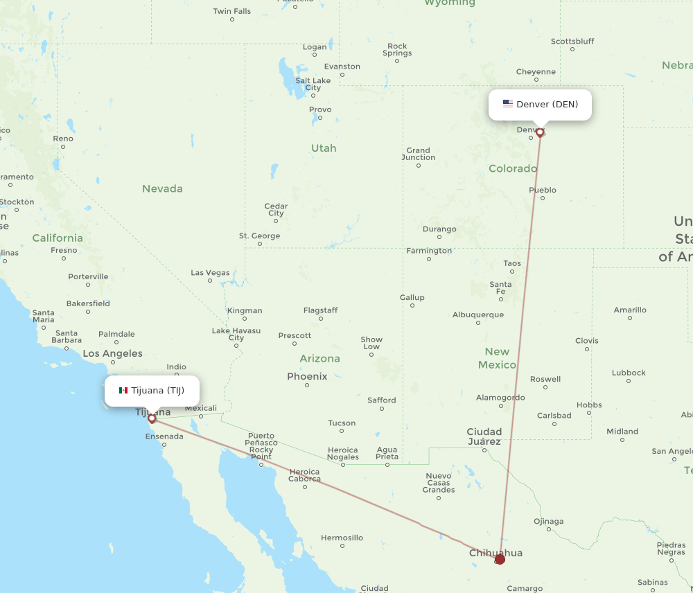 Tijuana - Denver route map and flight paths