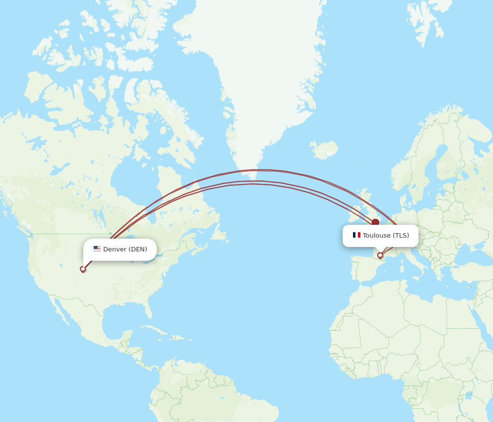 DEN to TLS flights and routes map