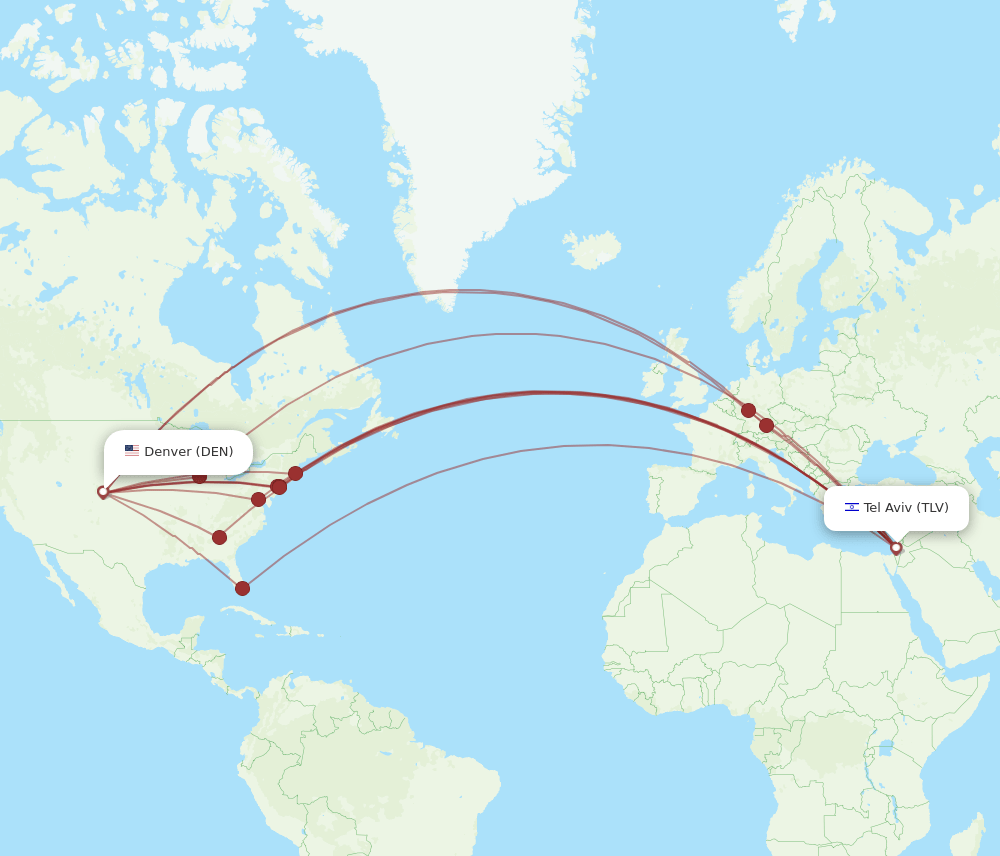 DEN to TLV flights and routes map