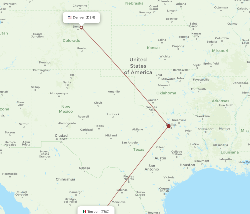 DEN to TRC flights and routes map