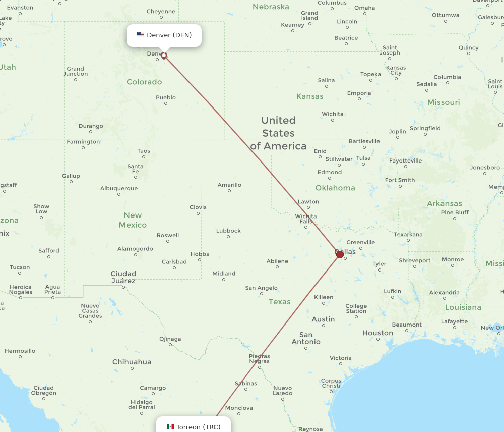 DEN to TRC flights and routes map