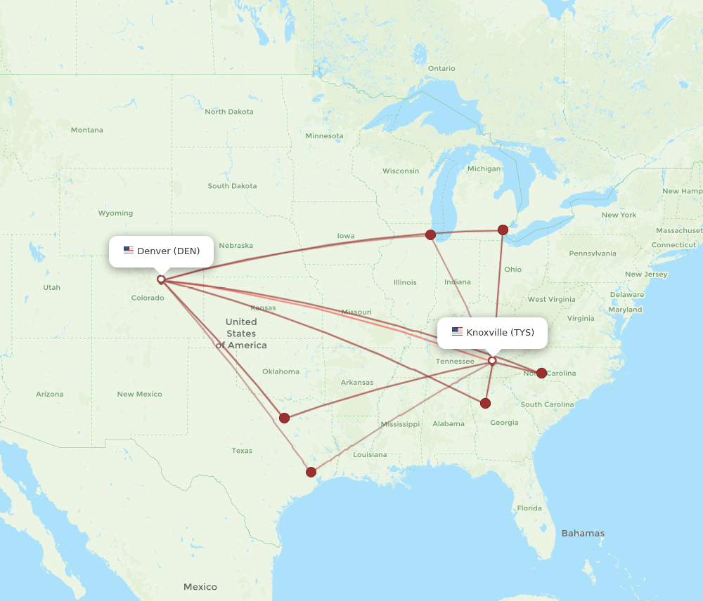 DEN to TYS flights and routes map