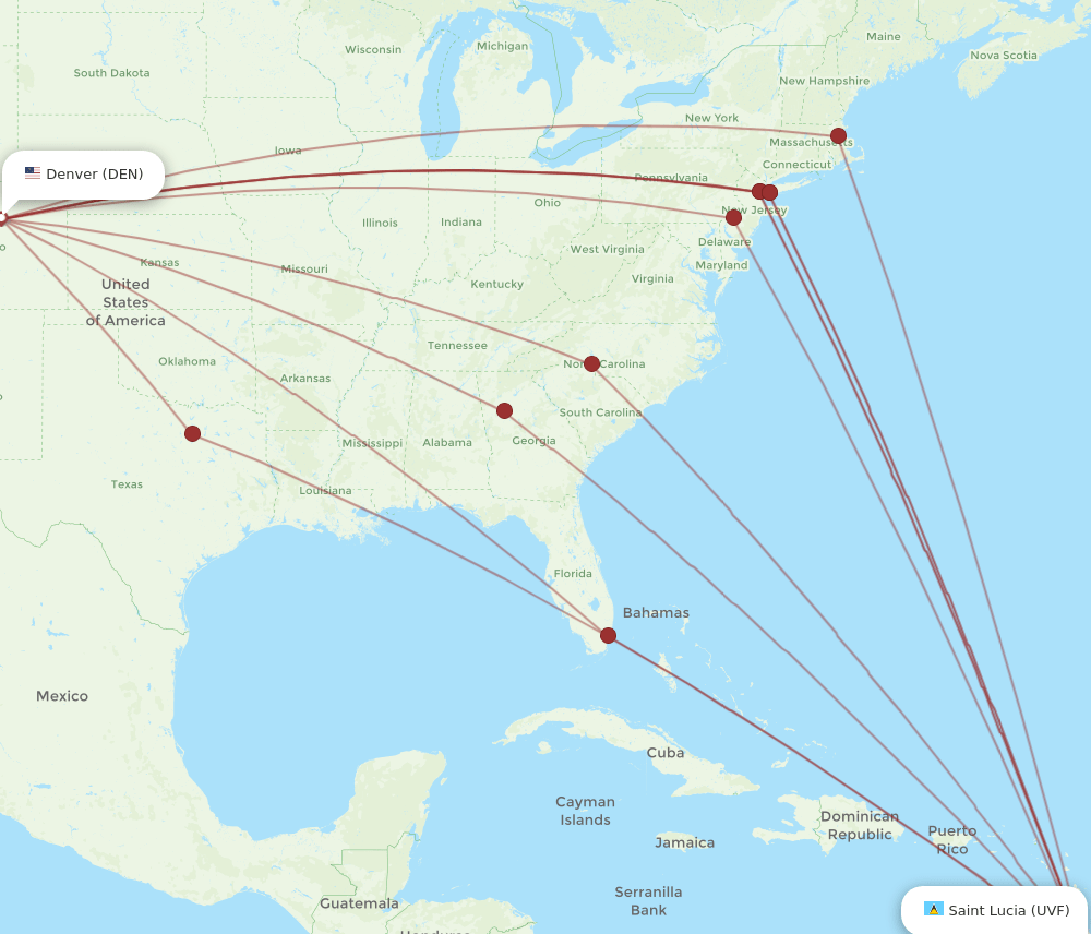 DEN-UVF flight routes