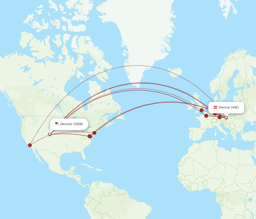 DEN to VIE flights and routes map