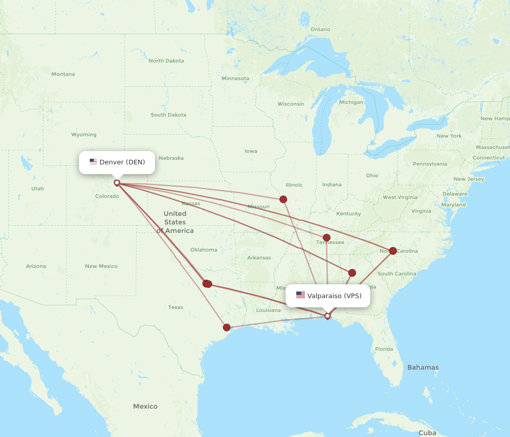 DEN to VPS flights and routes map