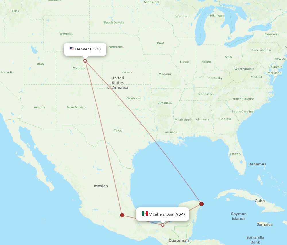 DEN to VSA flights and routes map