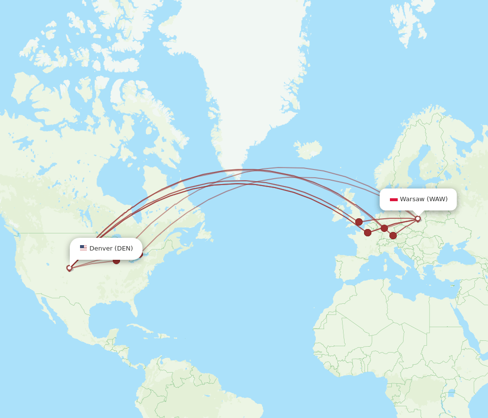 DEN-WAW flight routes