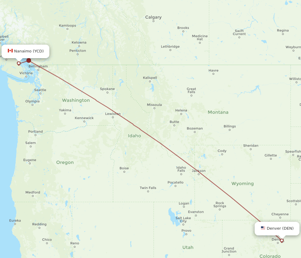 DEN-YCD flight routes