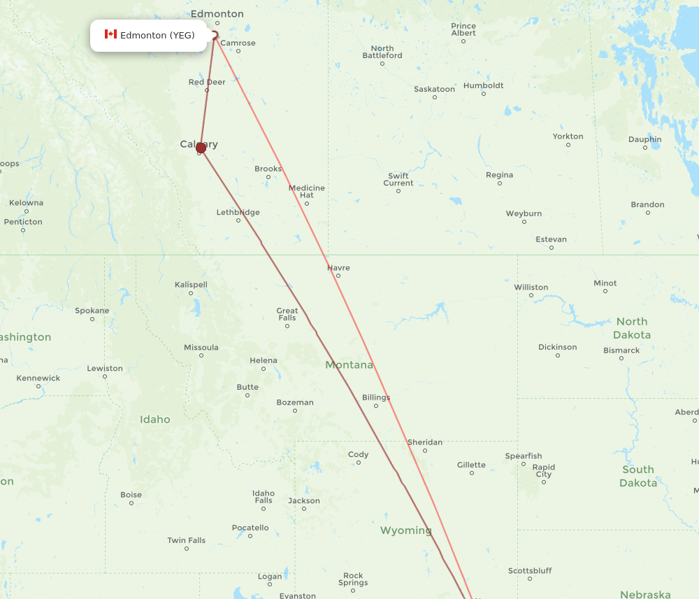 DEN to YEG flights and routes map