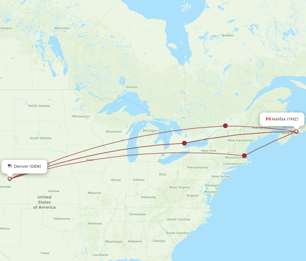 DEN to YHZ flights and routes map