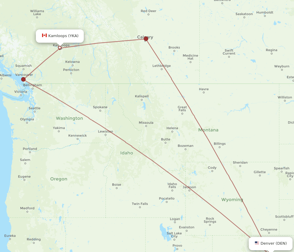 DEN-YKA flight routes