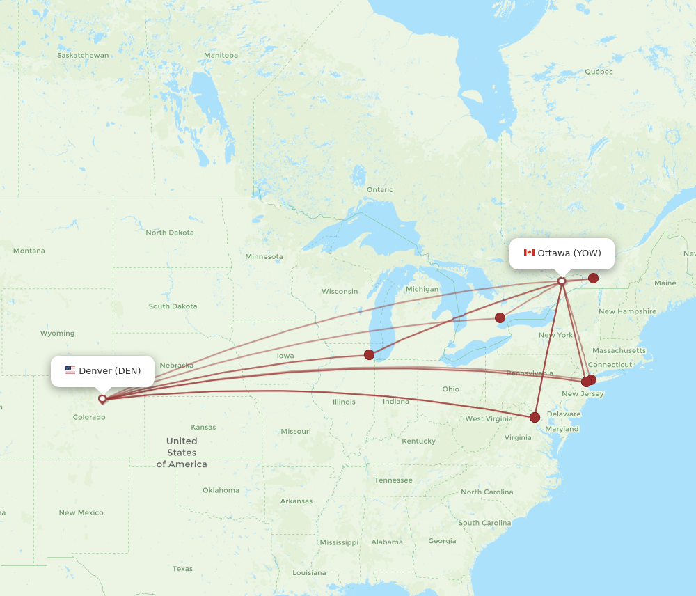 DEN to YOW flights and routes map