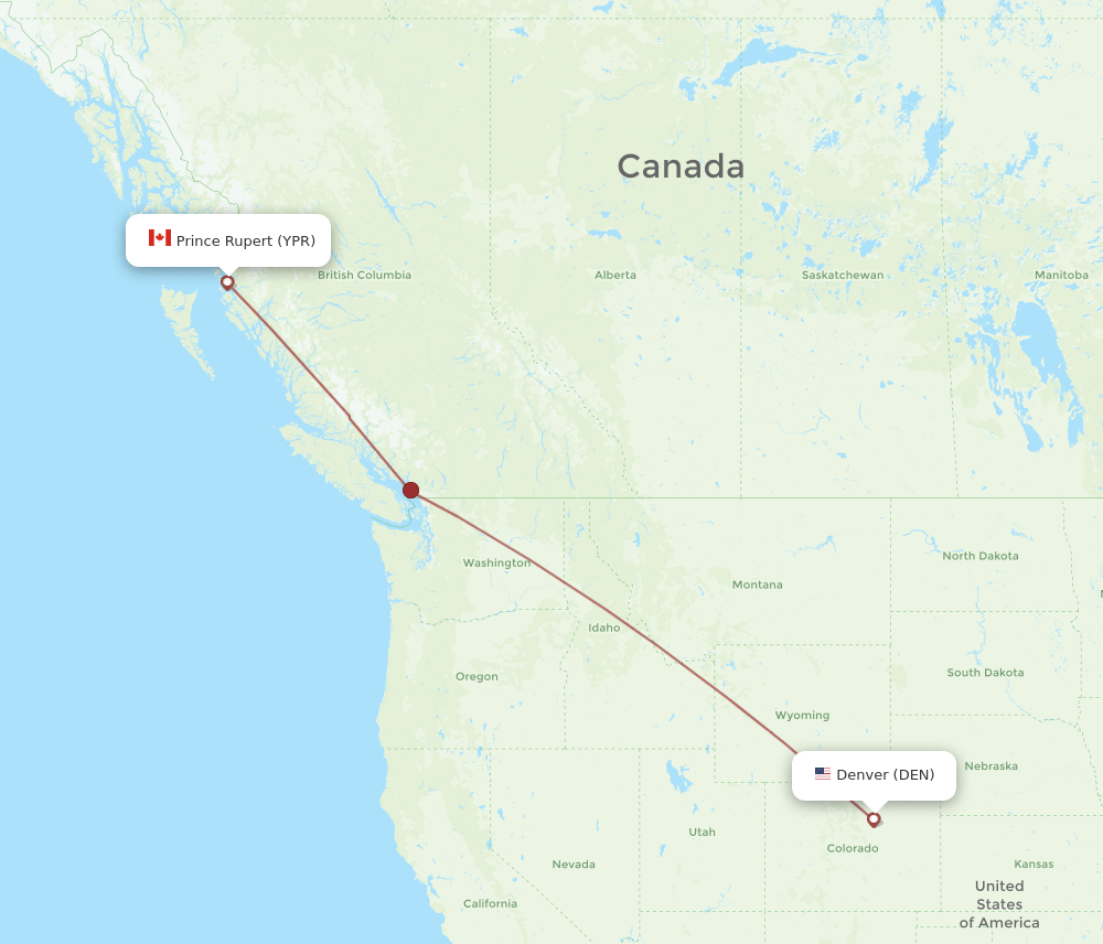 DEN to YPR flights and routes map