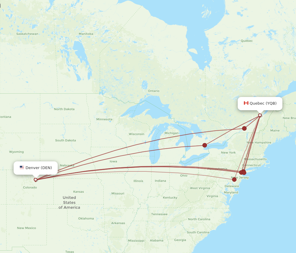 DEN to YQB flights and routes map