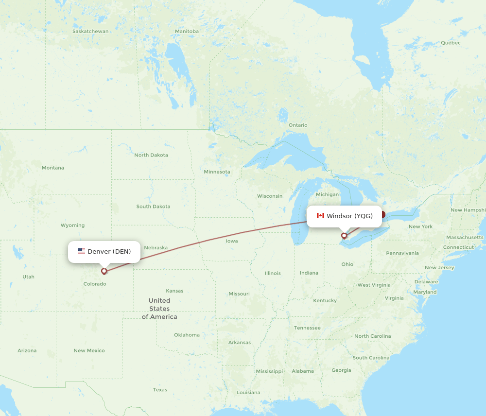 DEN-YQG flight routes