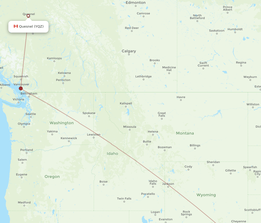 DEN to YQZ flights and routes map
