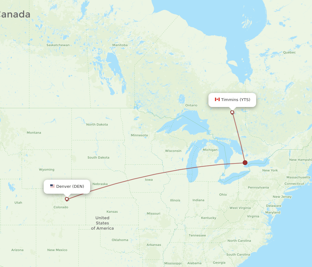 DEN-YTS flight routes