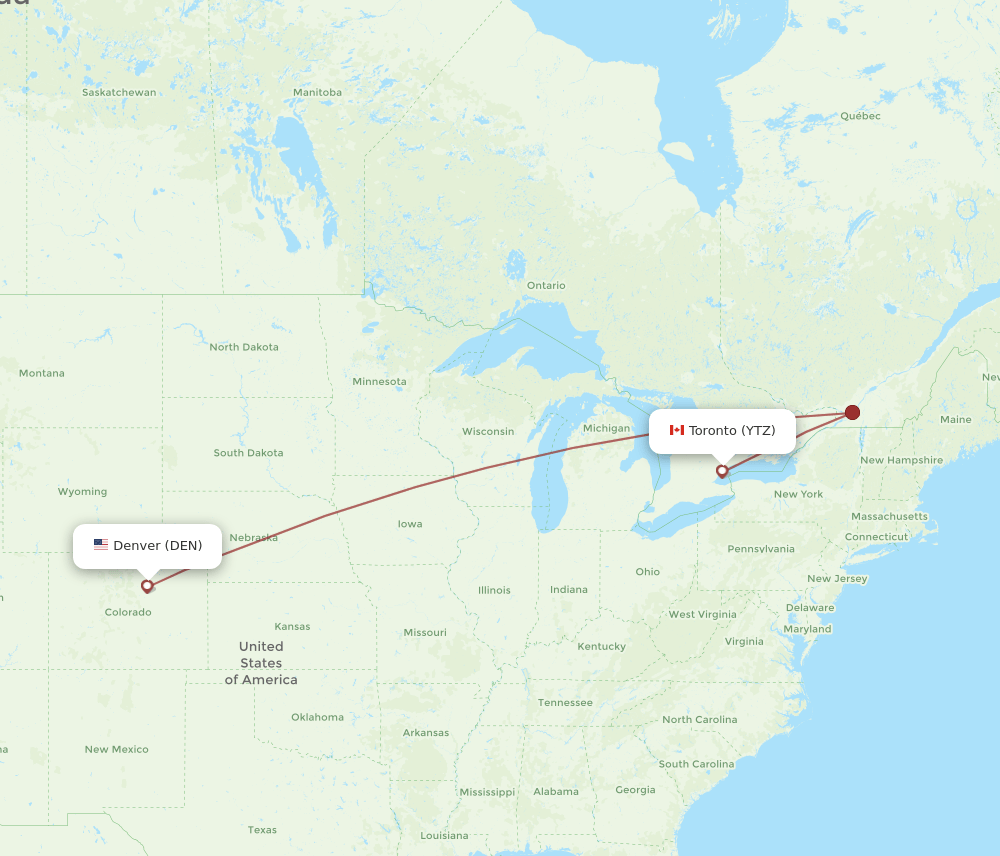 DEN to YTZ flights and routes map