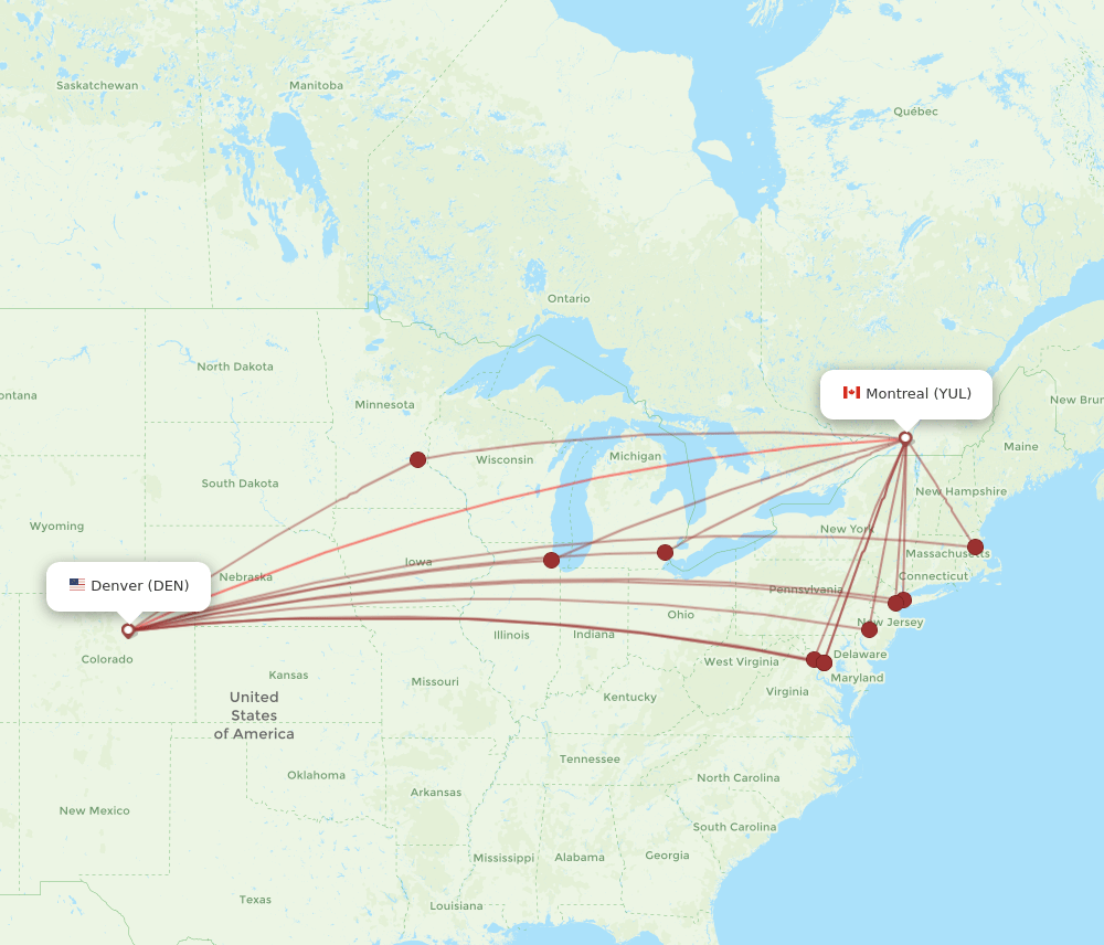 DEN-YUL flight routes