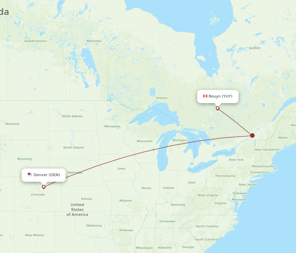 Rouyn - Denver route map and flight paths