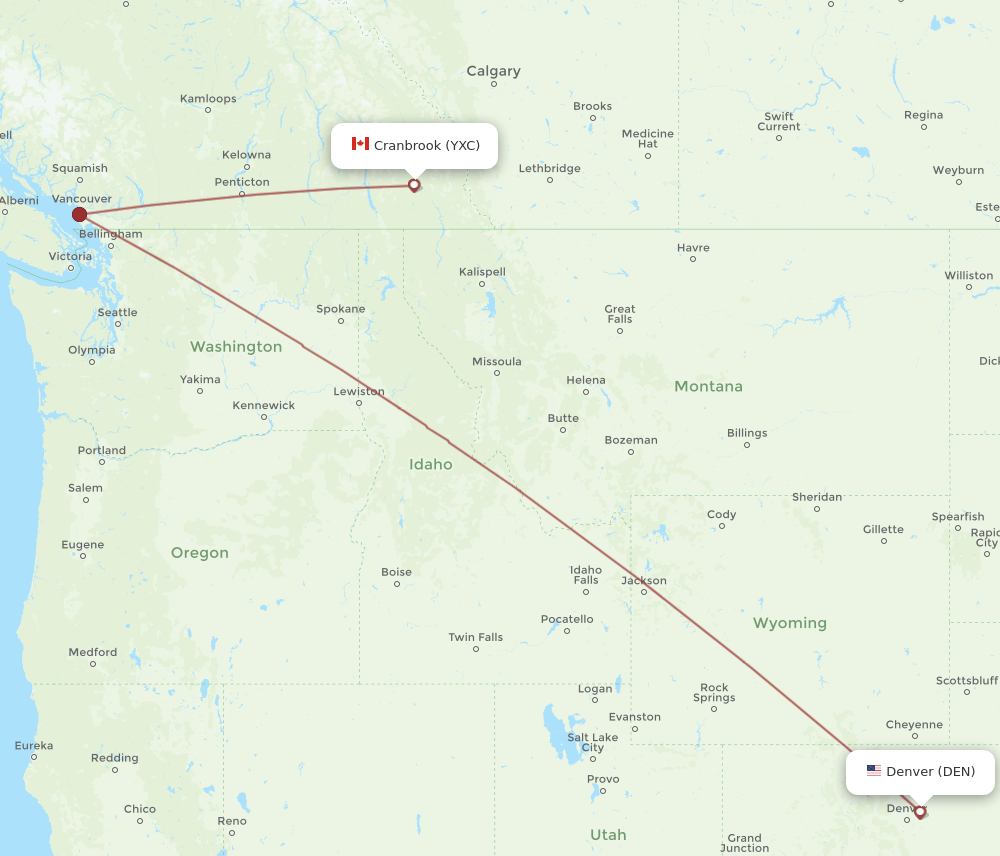 Cranbrook - Denver route map and flight paths
